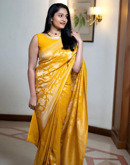 Yellow Jacquard Silk Saree