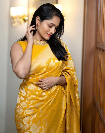 Yellow Jacquard Silk Saree