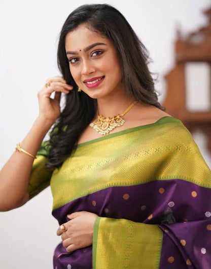 Dark Purple Jacquard Silk Saree
