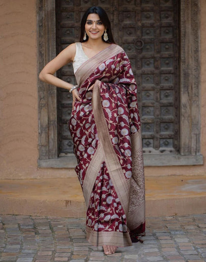 Maroon Jacquard Silk Saree