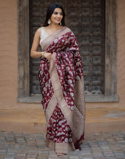 Maroon Jacquard Silk Saree