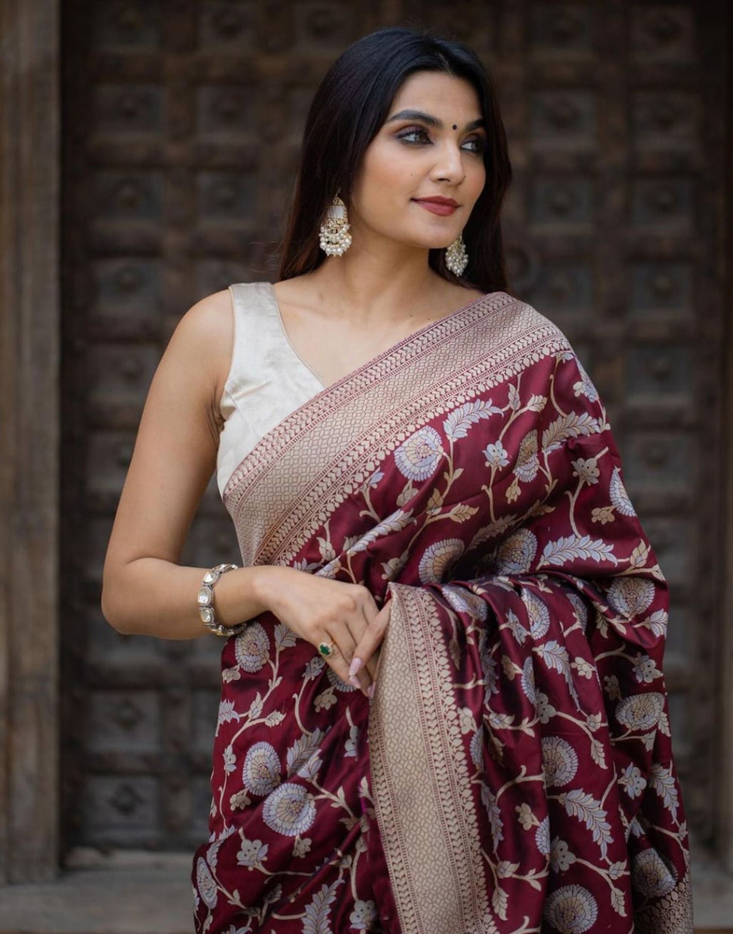 Maroon Jacquard Silk Saree