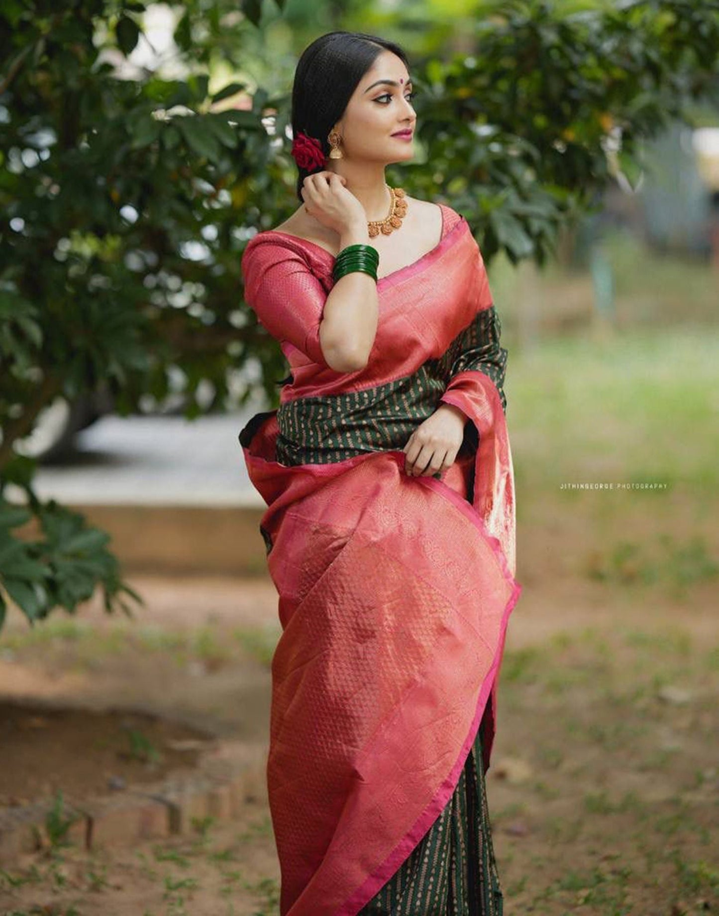 Dark Green Jacquard Silk Saree