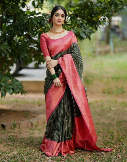 Dark Green Jacquard Silk Saree