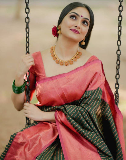 Dark Green Jacquard Silk Saree