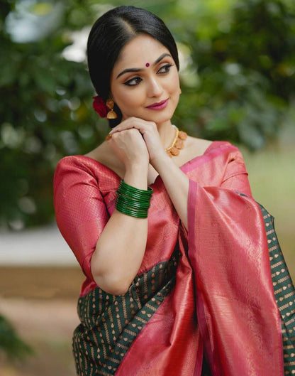 Dark Green Jacquard Silk Saree