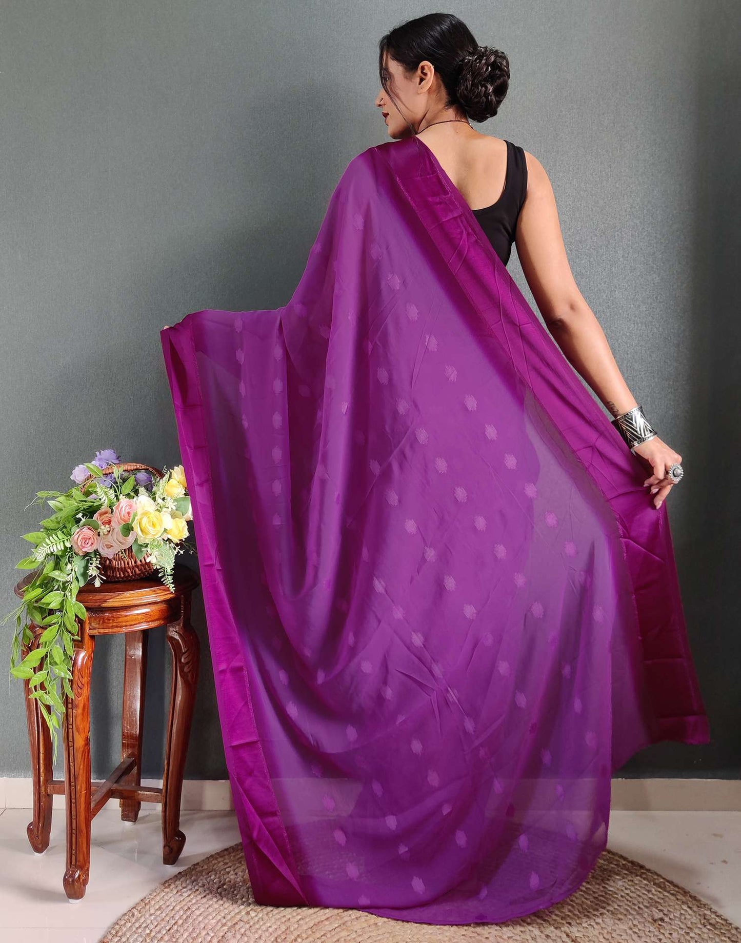 Ready to Wear Magenta Woven Georgette Saree