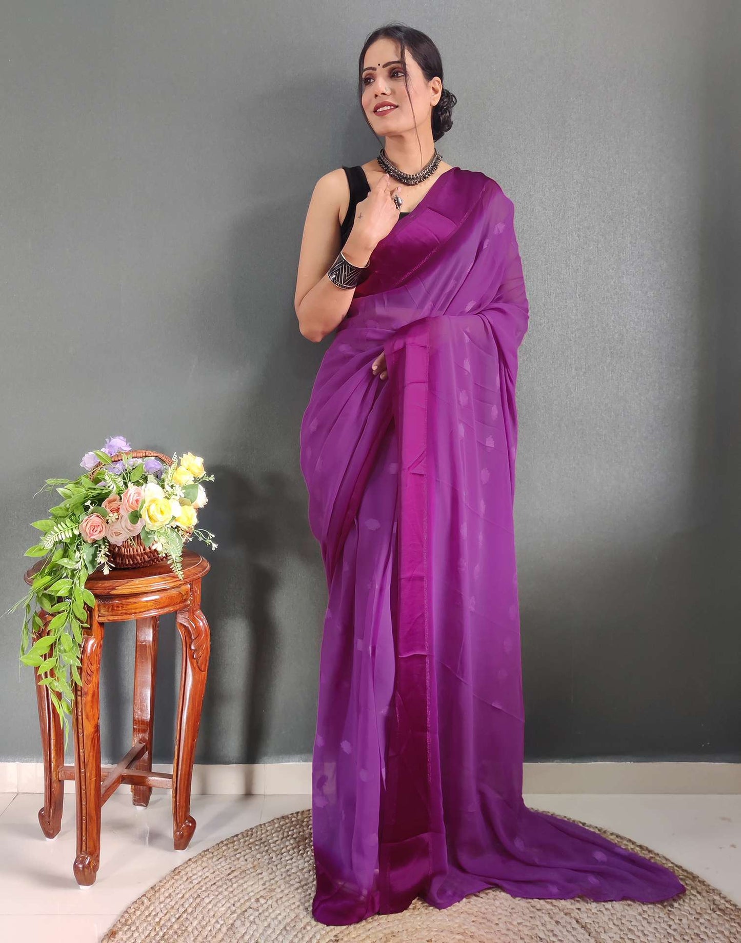 Ready to Wear Magenta Woven Georgette Saree