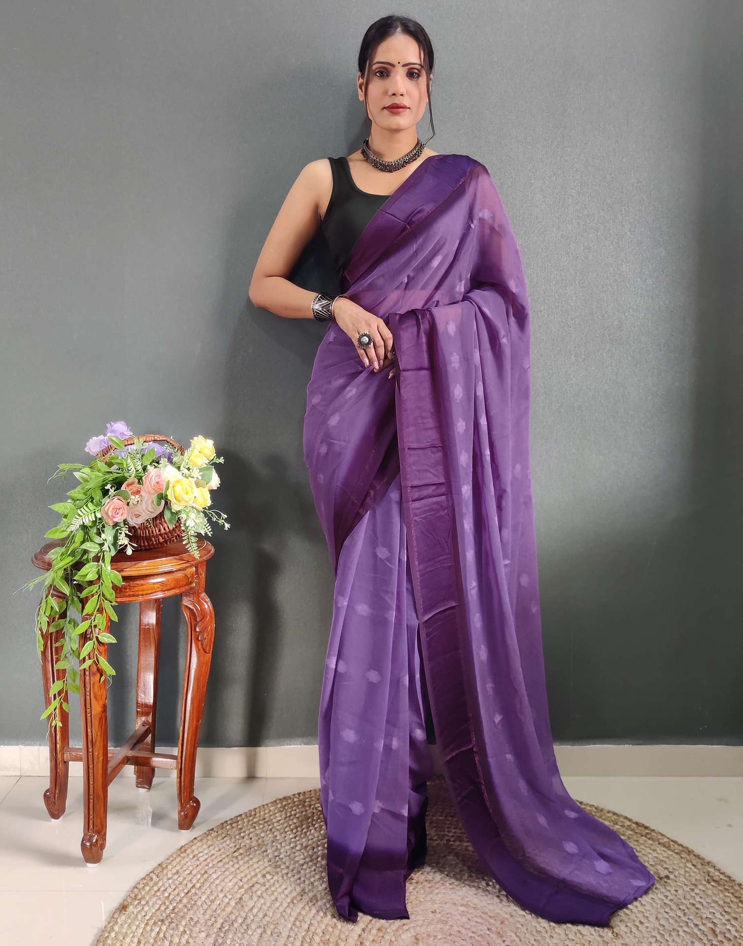 Ready to Wear Pastel Purple Woven Georgette Saree
