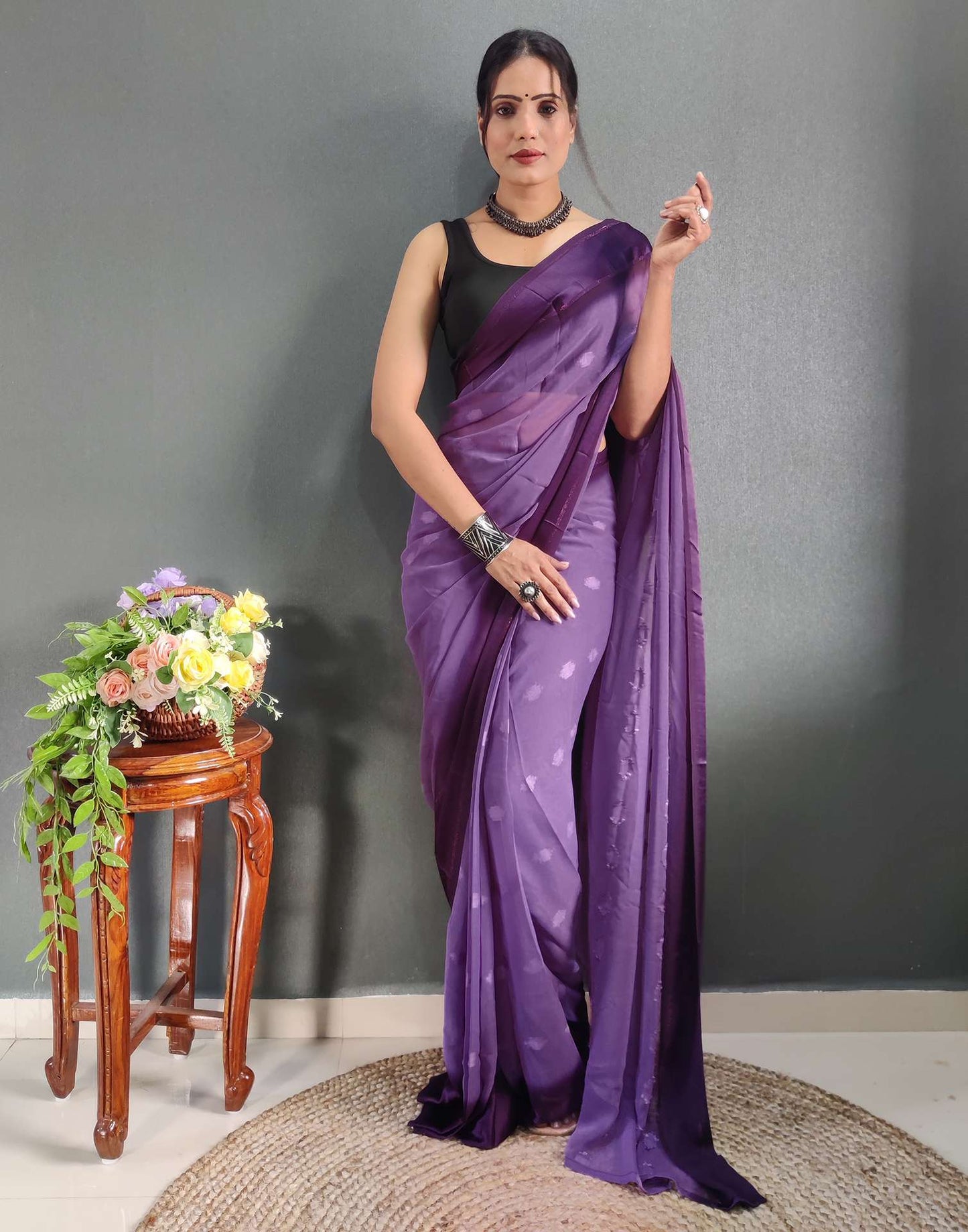 Ready to Wear Pastel Purple Woven Georgette Saree