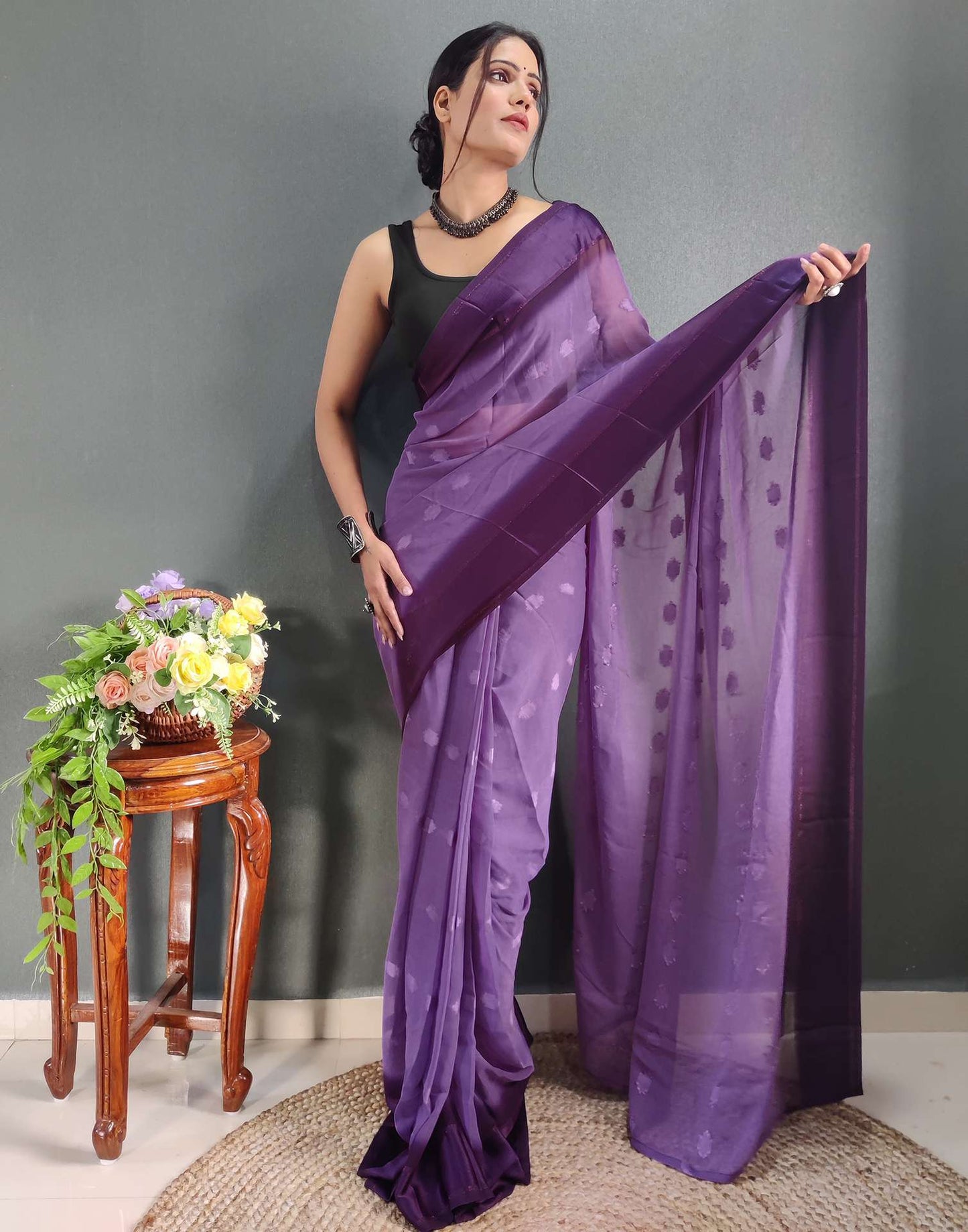 Ready to Wear Pastel Purple Woven Georgette Saree