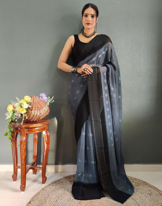 Ready to Wear Black Woven Georgette Saree