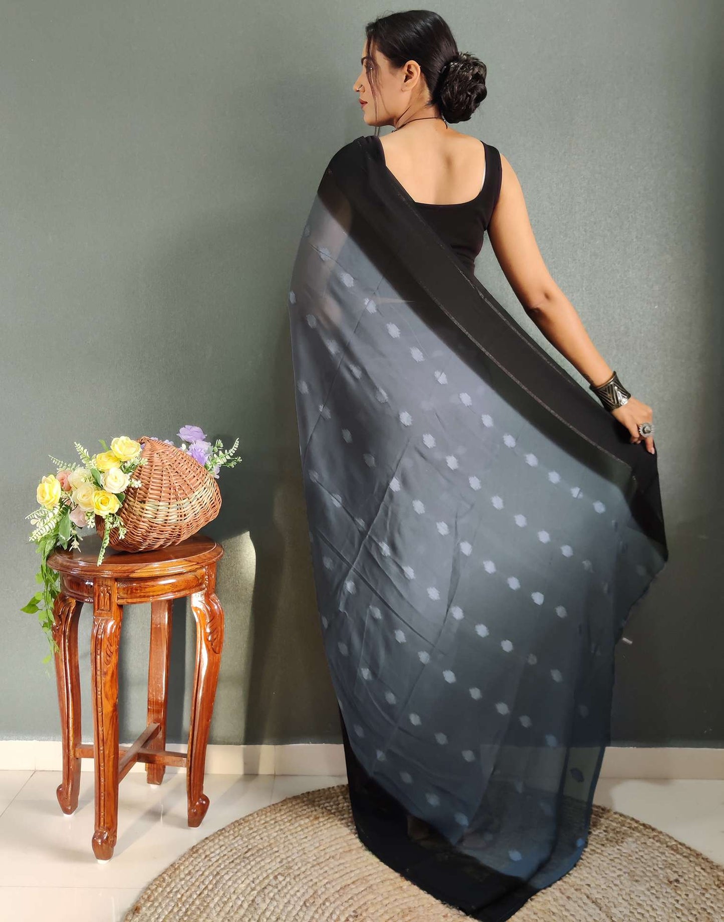 Ready to Wear Black Woven Georgette Saree