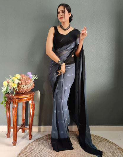 Ready to Wear Black Woven Georgette Saree