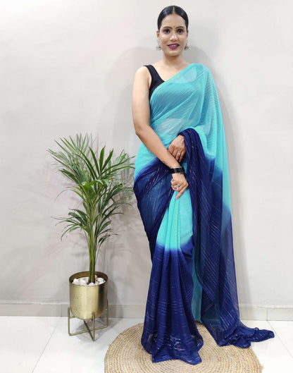 Ready to Wear Blue Woven Georgette Saree