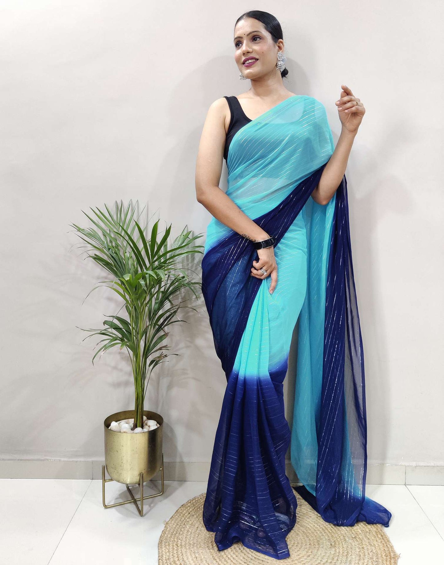 Ready to Wear Blue Woven Georgette Saree
