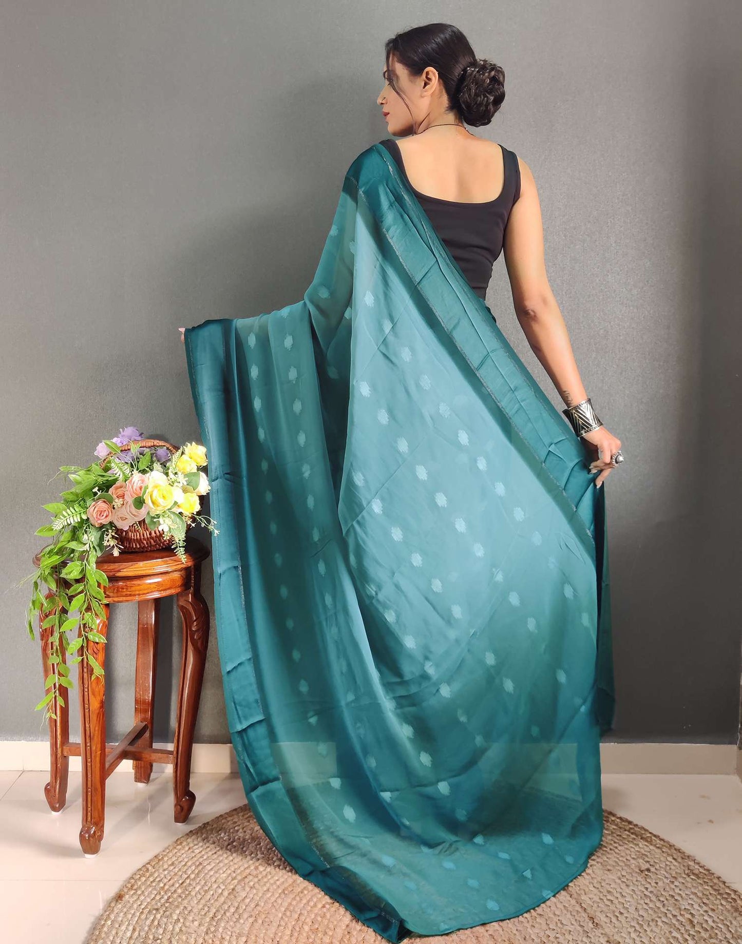 Ready to Wear Blue Woven Georgette Saree