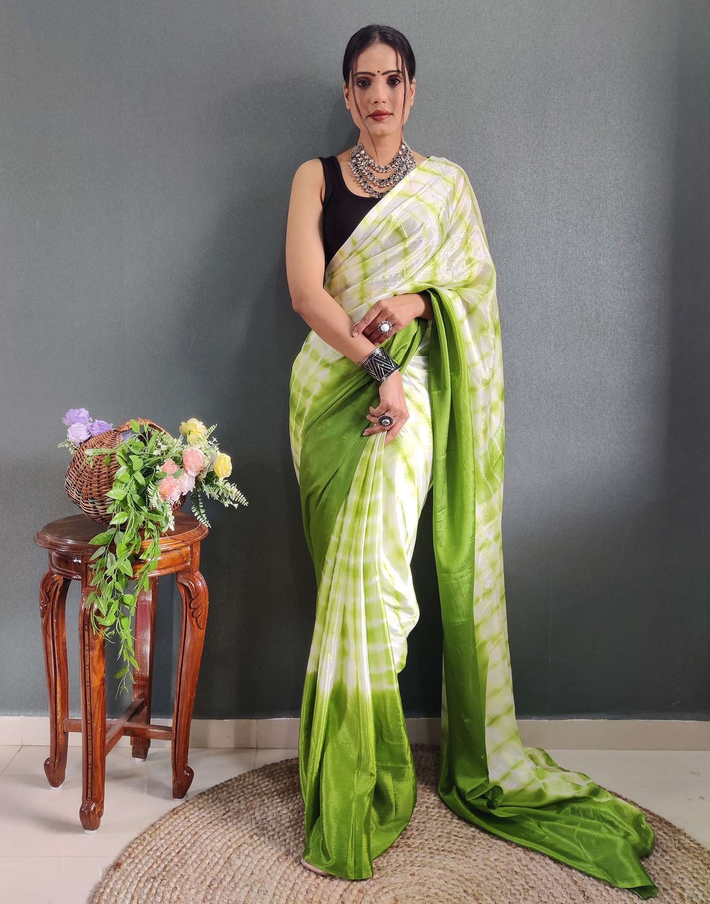 Ready to Wear Light Green Printed Silk Saree