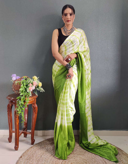 Ready to Wear Light Green Printed Silk Saree