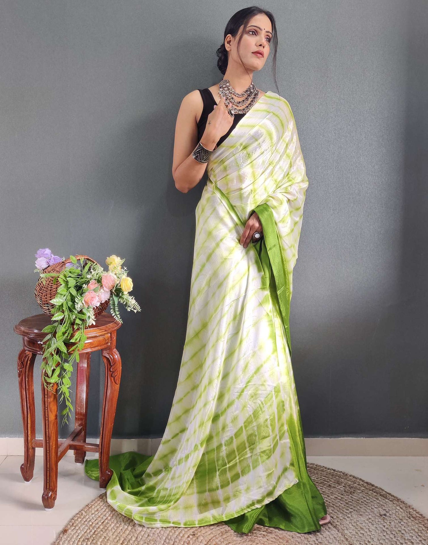 Ready to Wear Light Green Printed Silk Saree