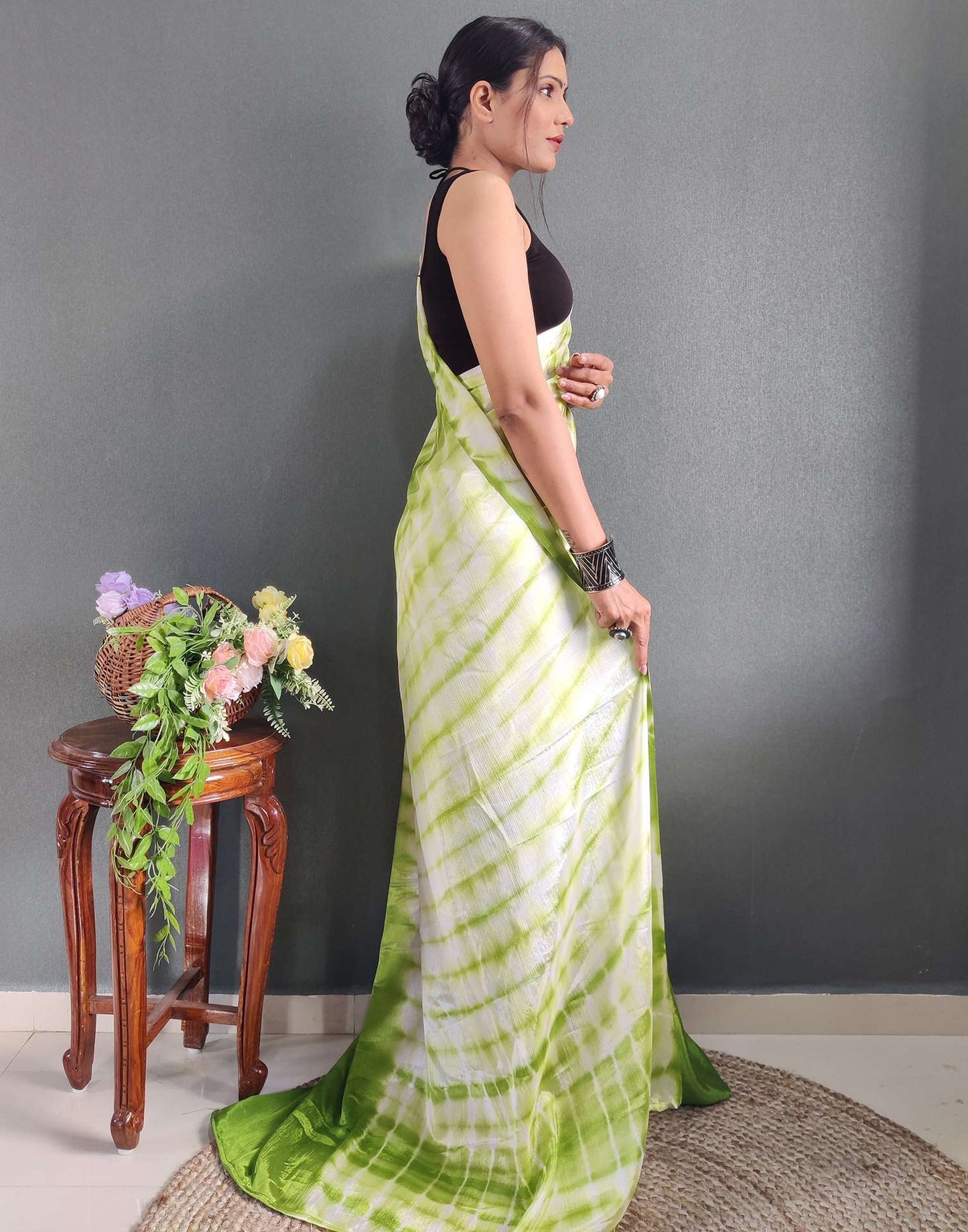 Ready to Wear Light Green Printed Silk Saree