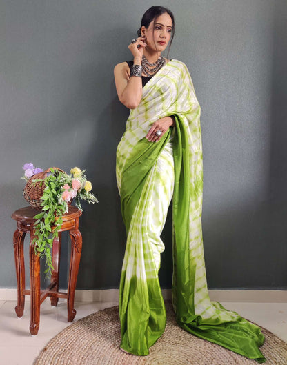Ready to Wear Light Green Printed Silk Saree