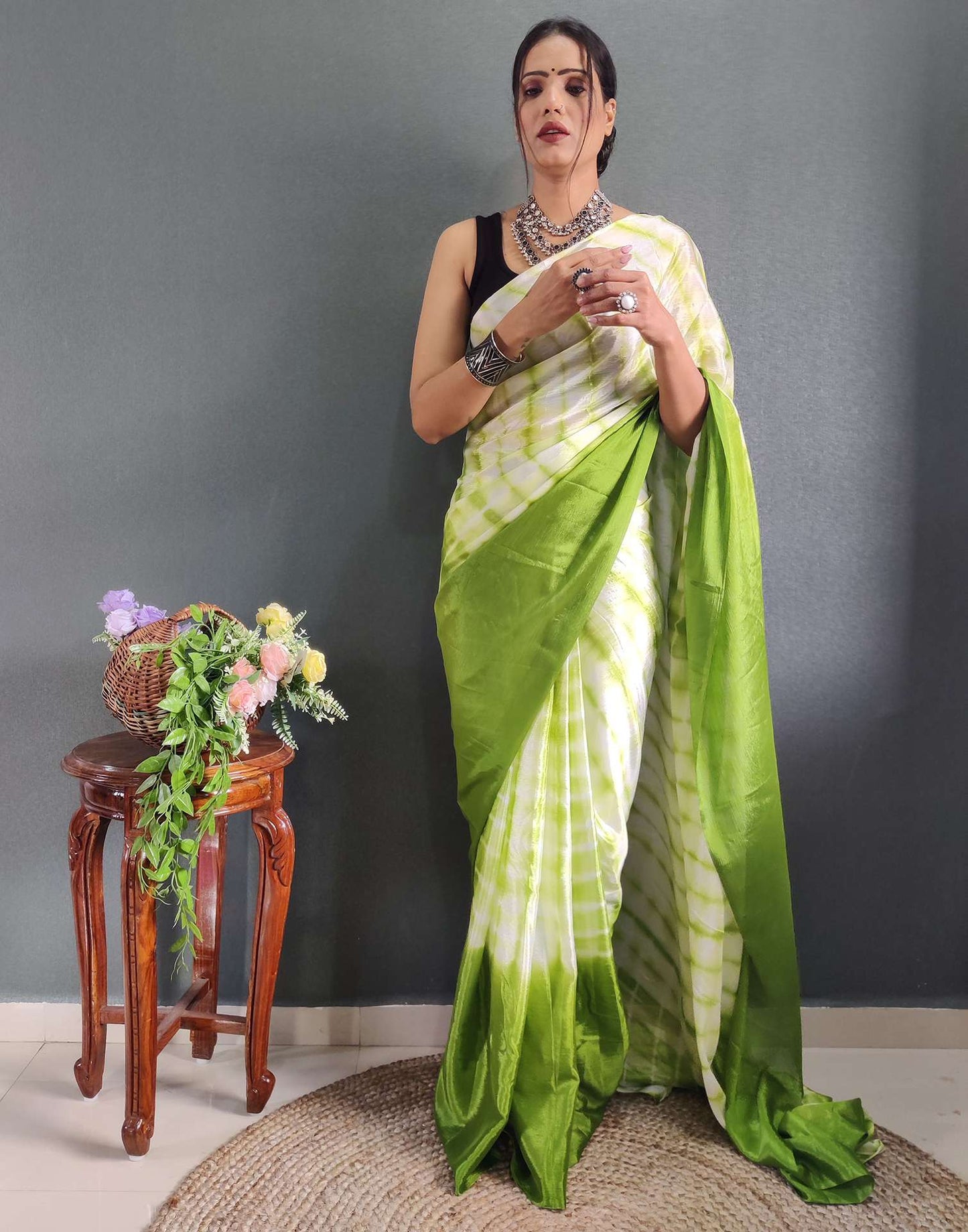 Ready to Wear Light Green Printed Silk Saree