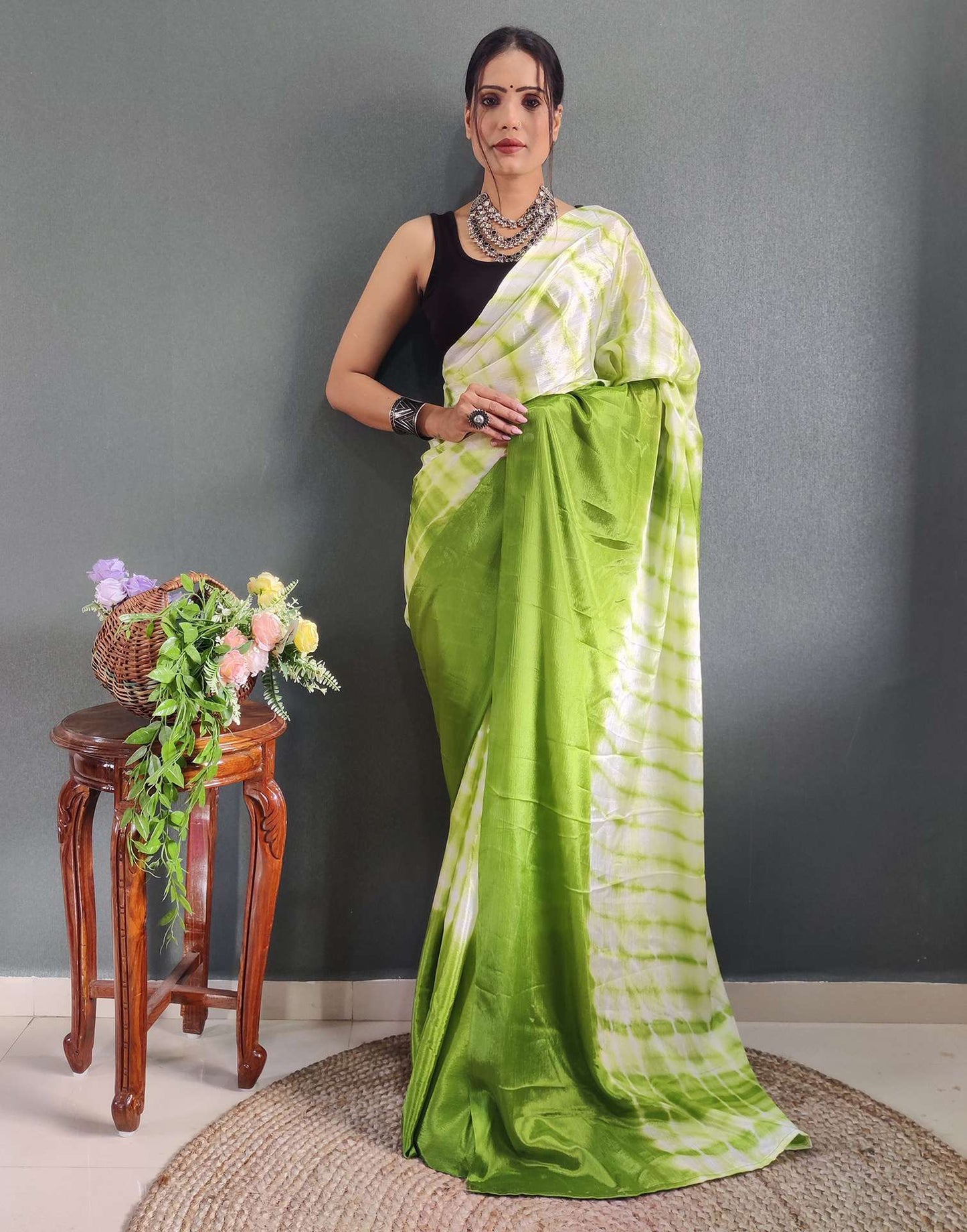 Ready to Wear Light Green Printed Silk Saree