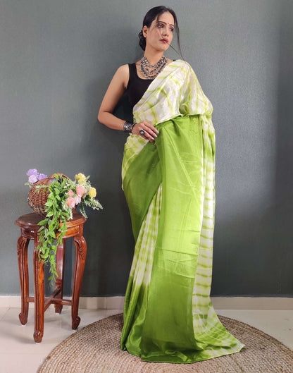 Ready to Wear Light Green Printed Silk Saree