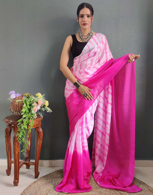 Ready to Wear Light Pink Printed Silk Saree