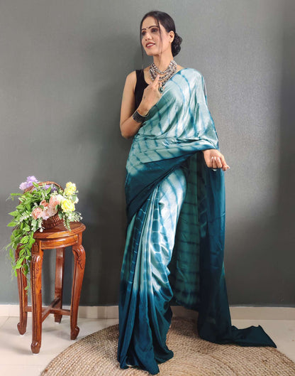 Ready to Wear Mint Grey Printed Silk Saree