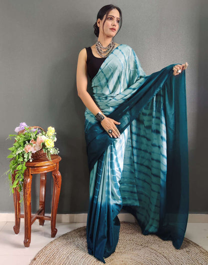 Ready to Wear Mint Grey Printed Silk Saree