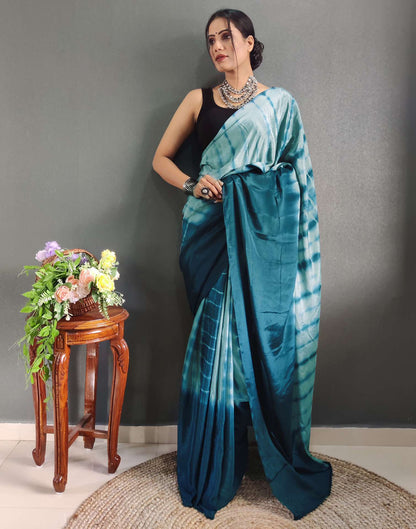 Ready to Wear Mint Grey Printed Silk Saree