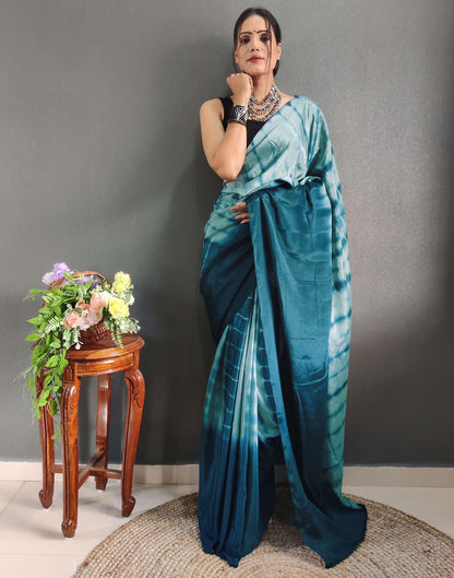 Ready to Wear Mint Grey Printed Silk Saree