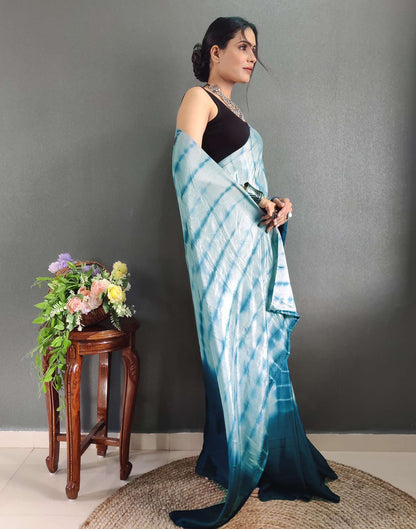 Ready to Wear Mint Grey Printed Silk Saree
