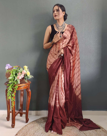 Ready to Wear Dull Peach Printed Silk Saree