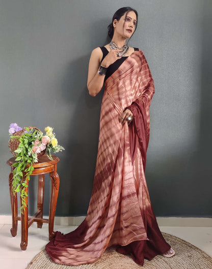 Ready to Wear Dull Peach Printed Silk Saree