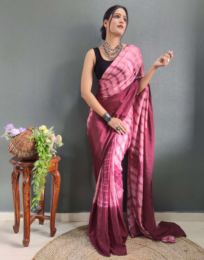 Ready to Wear Light Maroon & pink Printed Silk Saree