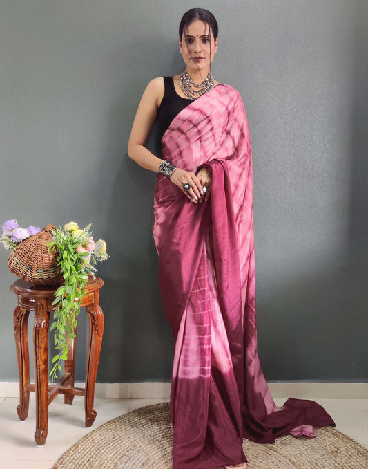 Ready to Wear Light Maroon & pink Printed Silk Saree