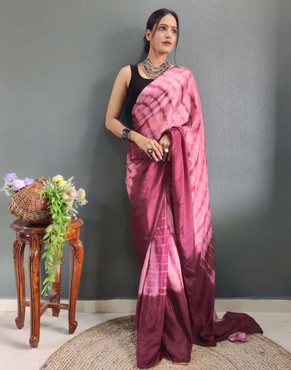 Ready to Wear Light Maroon & pink Printed Silk Saree