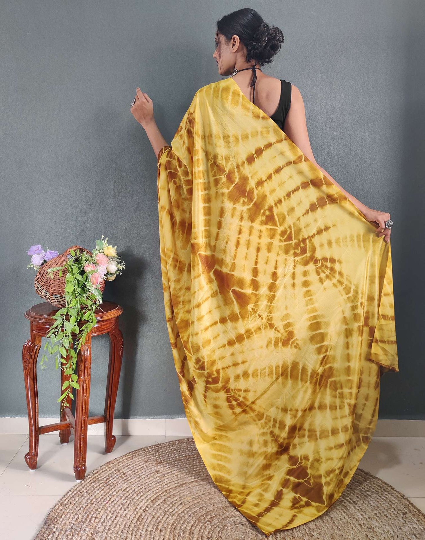Ready to Wear Yellow Printed Silk Saree