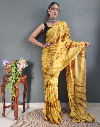 Ready to Wear Yellow Printed Silk Saree