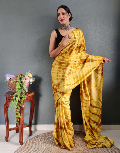 Ready to Wear Yellow Printed Silk Saree
