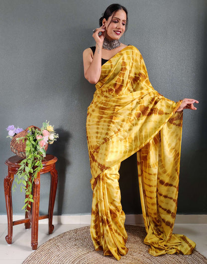 Ready to Wear Yellow Printed Silk Saree