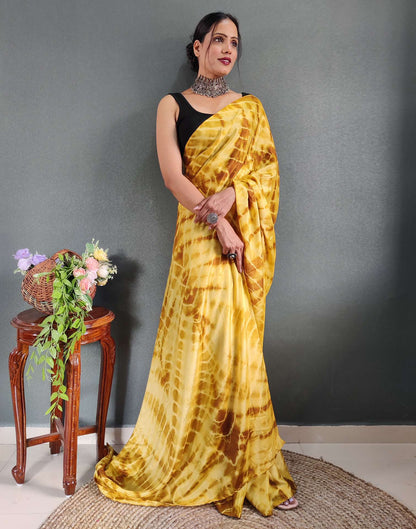 Ready to Wear Yellow Printed Silk Saree