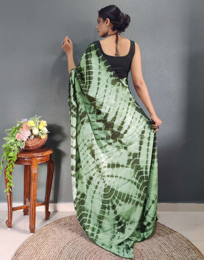 Ready to Wear Dull Green Printed Silk Saree