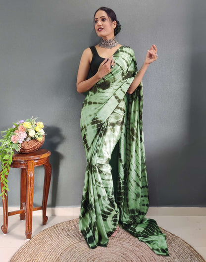 Ready to Wear Dull Green Printed Silk Saree