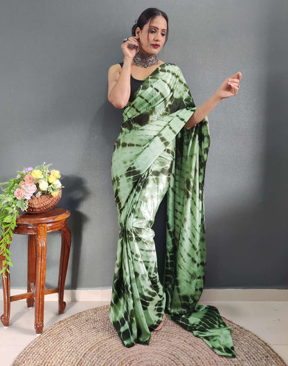 Ready to Wear Dull Green Printed Silk Saree