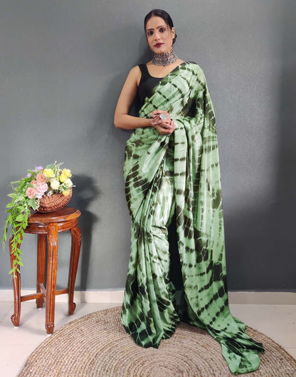 Ready to Wear Dull Green Printed Silk Saree