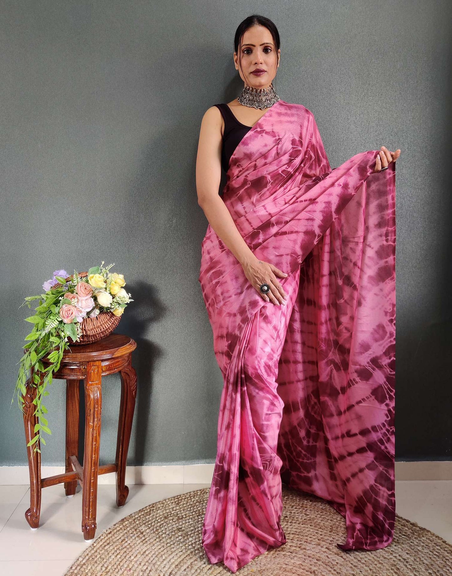 Ready to Wear Light Maroon& Pink Printed Silk Saree